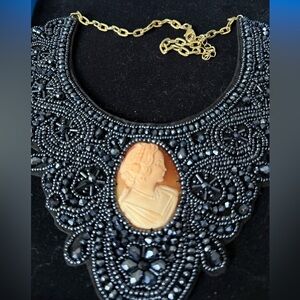 Real cameo stunning beaded and crocheted  bib necklace by Amedeo (Scognamiglio)